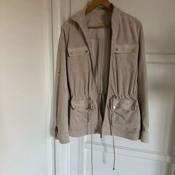 Calvin Klein Cream Utility Jacket with Four Pockets and Belted Waist - Picture 1 of 6